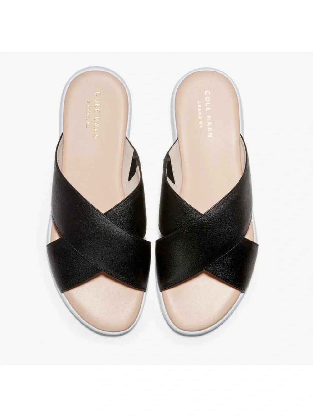 Cole Haan ZerøGrand Criss Cross Leather Slide Sandals Black White Comfort 10.5